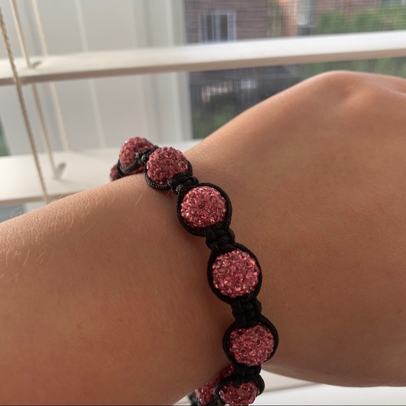 Pink crystal Sambala bracelet with black string - Picture 2 of 3